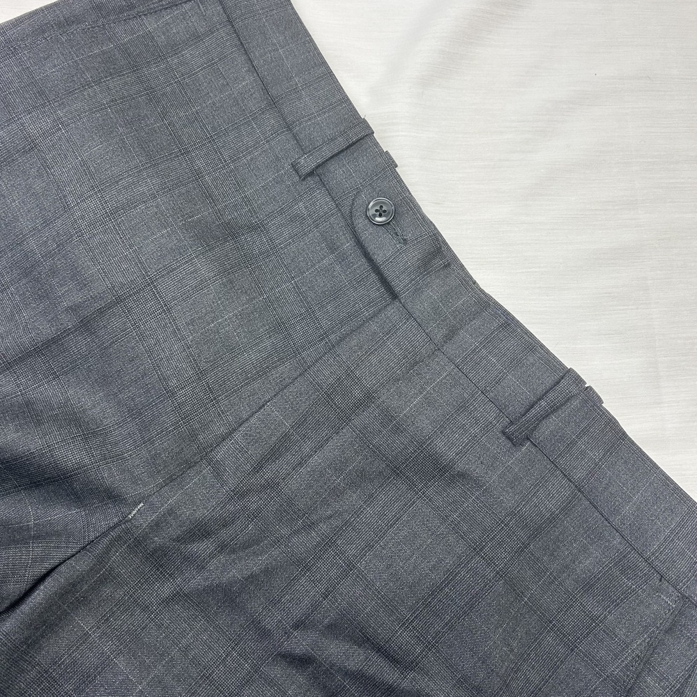 Peter Millar Mens Grey Tartan Plaid Dress Pants 36x30 Flat Front Cotton Grey